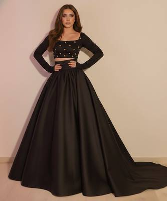 Black embroidered taffeta Lehenga 1