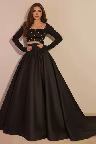Black embroidered taffeta Lehenga