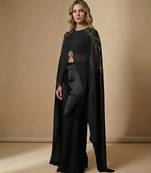 Black embroidered satin co ord set