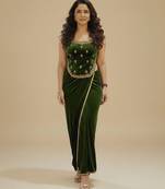 Green embroidered velvet co ord set