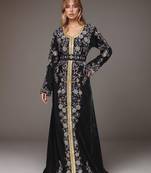 Elegant Black georgette kaftan gown with Golden & Silver  zari work With hijab.
