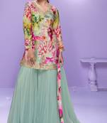 Multicolor embroidered chinon palazzo suit