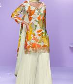 Multicolor embroidered chinon palazzo suit