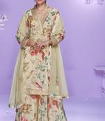 Multicolor embroidered chinon palazzo suit