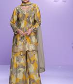 Multicolor embroidered chinon palazzo suit