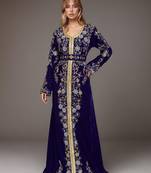 Elegant Navy blue georgette kaftan gown with Golden & Silver  zari work With hijab.