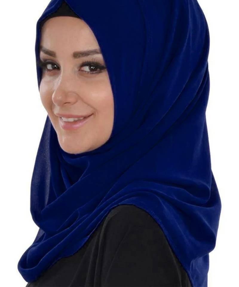 Elegant Navy blue georgette kaftan gown with Golden & Silver  zari work With hijab.