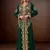 Elegant Dark Green georgette kaftan gown with Golden & Silver  zari work With hijab.