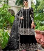 black real mirror chinon silk wedding party wear sharara salwar suit with net dupatta  full stitched free size