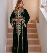 Elegant Black georgette kaftan gown with Golden zari work With hijab.