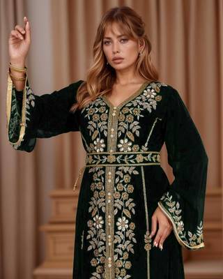 Elegant Black georgette kaftan gown with Golden zari work With hijab. 3