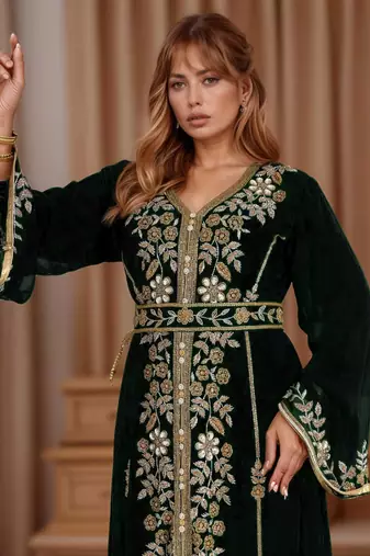Elegant Black georgette kaftan gown with Golden zari work With hijab.
