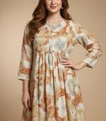 Women's mustard floral printed pleated tunic