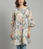 Women's grey floral printed pleated tunic