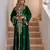 Elegant Dark Green georgette kaftan gown with Golden zari work With hijab.