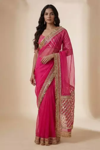 Pink Embroidered Organza Saree