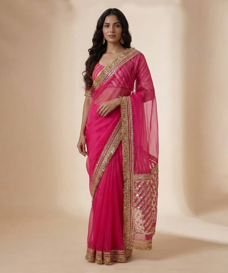 Pink Embroidered Organza Saree