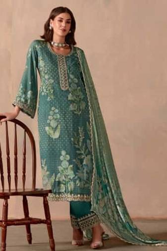 Teal green dori pitta embroidery muslin straight kurta palazzo suit- full stitched free size