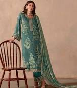 Teal green dori pitta embroidery muslin straight kurta palazzo suit- full stitched free size