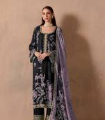 Black dori pitta embroidery muslin straight kurta palazzo suit- full stitched free size