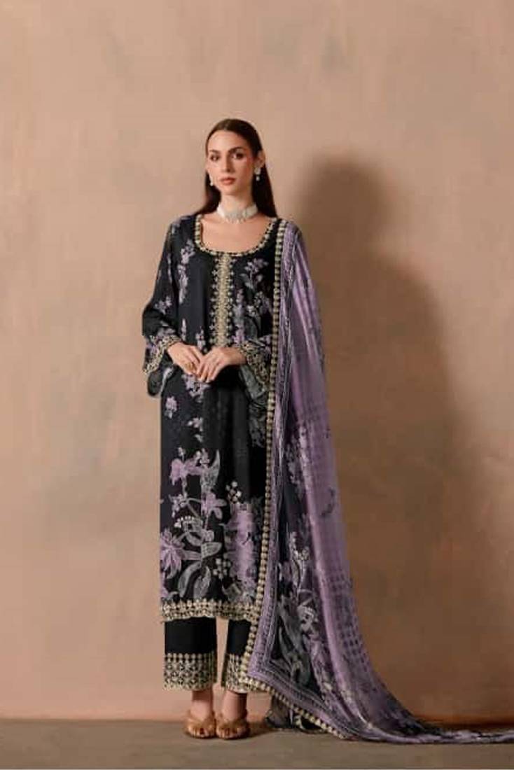 Black dori pitta embroidery muslin straight kurta palazzo suit- full stitched free size