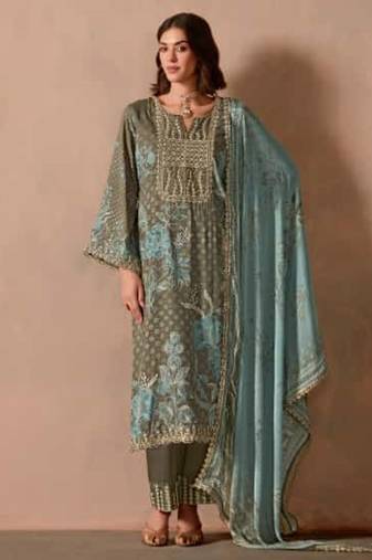 Light aqua  dori pitta embroidery muslin straight kurta palazzo suit- full stitched free size
