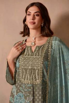 Light aqua  dori pitta embroidery muslin straight kurta palazzo suit- full stitched free size 2
