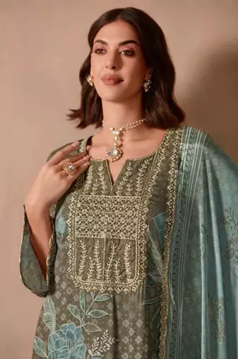 Light aqua  dori pitta embroidery muslin straight kurta palazzo suit- full stitched free size