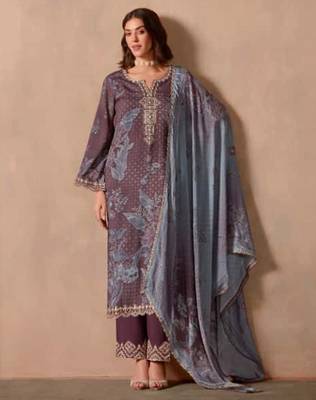 Mauve dori pitta embroidery muslin straight kurta palazzo suit- full stitched free size 1
