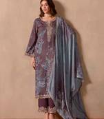Mauve dori pitta embroidery muslin straight kurta palazzo suit- full stitched free size