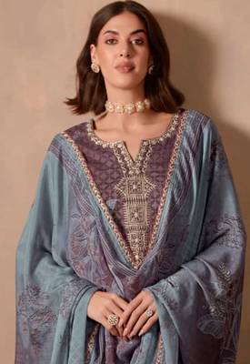 Mauve dori pitta embroidery muslin straight kurta palazzo suit- full stitched free size 2
