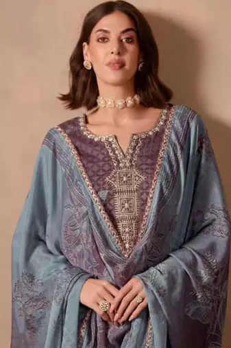 Mauve dori pitta embroidery muslin straight kurta palazzo suit- full stitched free size