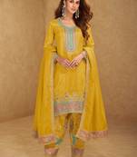 Dusty rose pink embroidery & sequins simmar silk straight top palazzo suit- full stitched free size