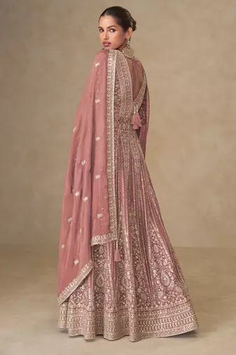 Blue embroided  & sequines chinnon silk anarkali kurta palazzo suit- full stitched free size