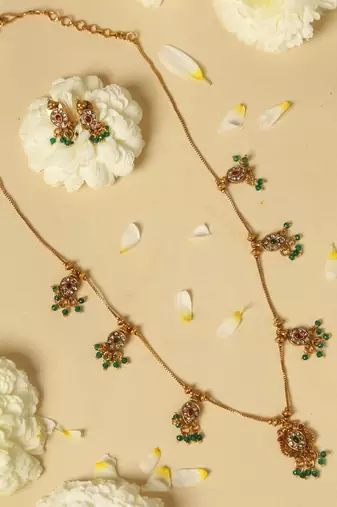 multicolor gold plated necklace set with floral work