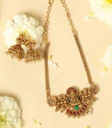 gold plated temple necklace set with lakshmi work