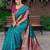 Teal Blue Banarasi Silk Blend Saree with Gold Zari Butta & Magenta Woven Border by Maharanga