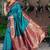 Teal Blue Banarasi Silk Blend Saree with Gold Zari Butta & Magenta Woven Border by Maharanga