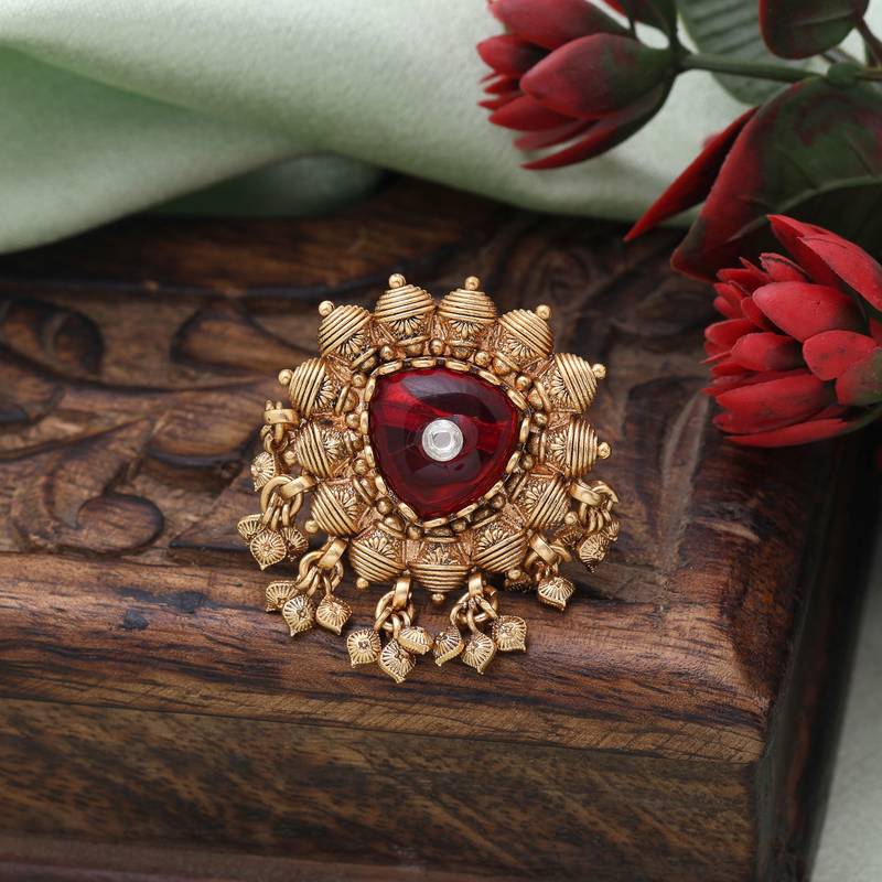 Red color matte gold rings