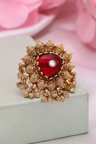 Red color matte gold rings