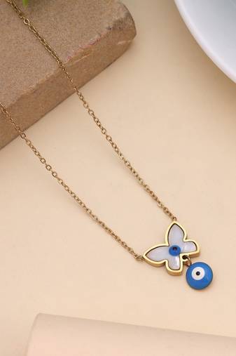 Blue color evil eye stainless steel anti tarnish necklace