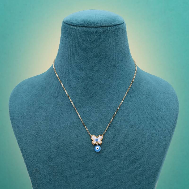 Blue color evil eye stainless steel anti tarnish necklace