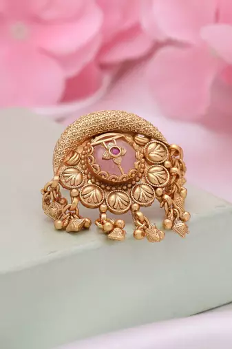 Pink color matte gold rings