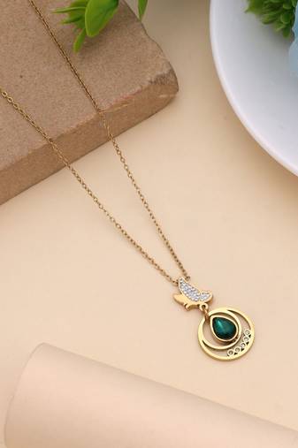 Green color stainless steel anti tarnish necklace