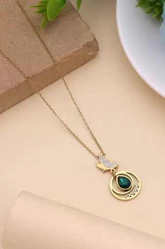 Green color stainless steel anti tarnish necklace
