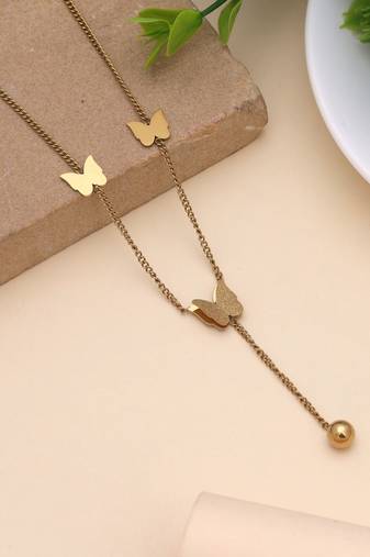 Gold color butterfly design stainless steel anti tarnish necklace