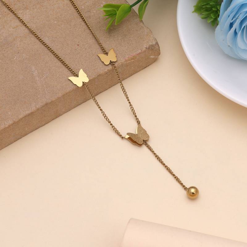 Gold color butterfly design stainless steel anti tarnish necklace