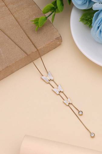 White color butterfly design stainless steel anti tarnish necklace