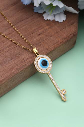 Blue color evil eye stainless steel anti tarnish necklace