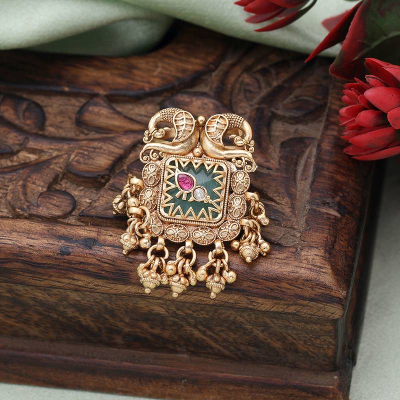 Pista green color matte gold rings